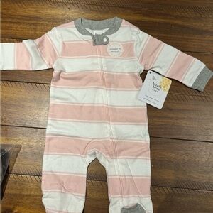 Burt's Bees Pink and White Striped Footies